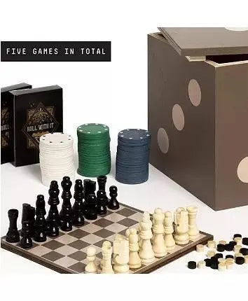 5 in 1 Backgammon, checkers, chess, dice, cards, and poker chips  Combo Game Set | Buy from Asteria One