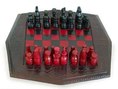 African Battle Wood and Leather Chess Set  Chess Sets | Buy from Asteria One