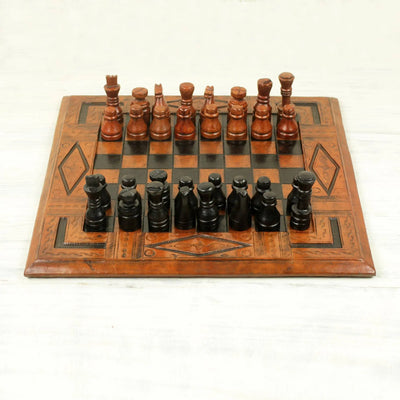 Ananse Hardwood and Leather Chess Set  Chess Sets | Buy from Asteria One
