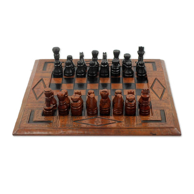 Ananse Hardwood and Leather Chess Set  Chess Sets | Buy from Asteria One
