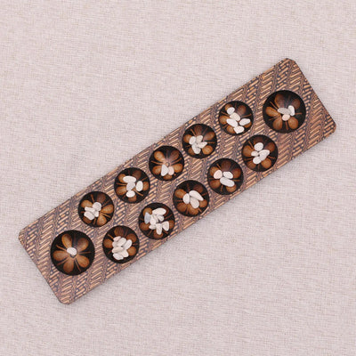Batik Wood and Stone Dakon / Mancala Board Game   | Buy from Asteria One