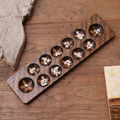 Batik Wood and Stone Dakon / Mancala Board Game   | Buy from Asteria One