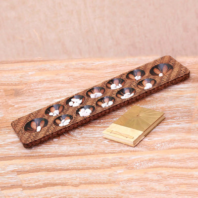 Batik Wood and Stone Dakon / Mancala Board Game   | Buy from Asteria One