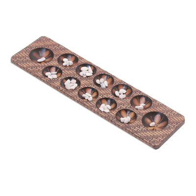Batik Wood and Stone Dakon / Mancala Board Game   | Buy from Asteria One