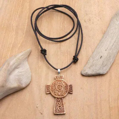 "Cross of Two Worlds" Leather Cord Pendant Necklace  Jewelry | Buy from Asteria One