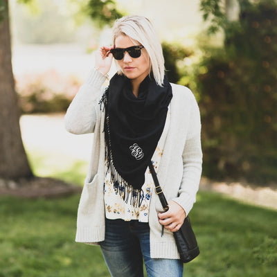 Customizeable / personalizable Monogram Adult Scarf Black / Fancy Monogrammed Personalized Products | Buy from Asteria One