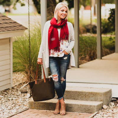 Customizeable / personalizable Monogram Adult Scarf Maroon / Fancy Monogrammed Personalized Products | Buy from Asteria One