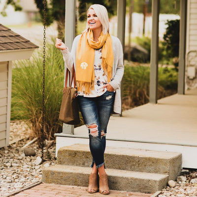 Customizeable / personalizable Monogram Adult Scarf Mustard / Fancy Monogrammed Personalized Products | Buy from Asteria One