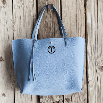 Customizeable / personalizable Monogram Vegan Faux Leather Handbags Blue / Curly Monogrammed Personalized Products | Buy f...