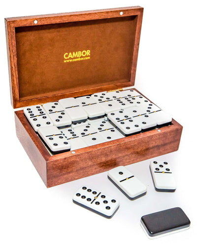 Deluxe Jumbo Size Double Nine Dominoes Set - Walnut storage box with Magnetic Closer Two Tone Tile Games | Buy from Asteri...