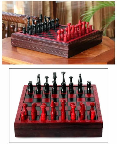 Handcrafted African Wood and Leather Chess Set  Chess Sets | Buy from Asteria One