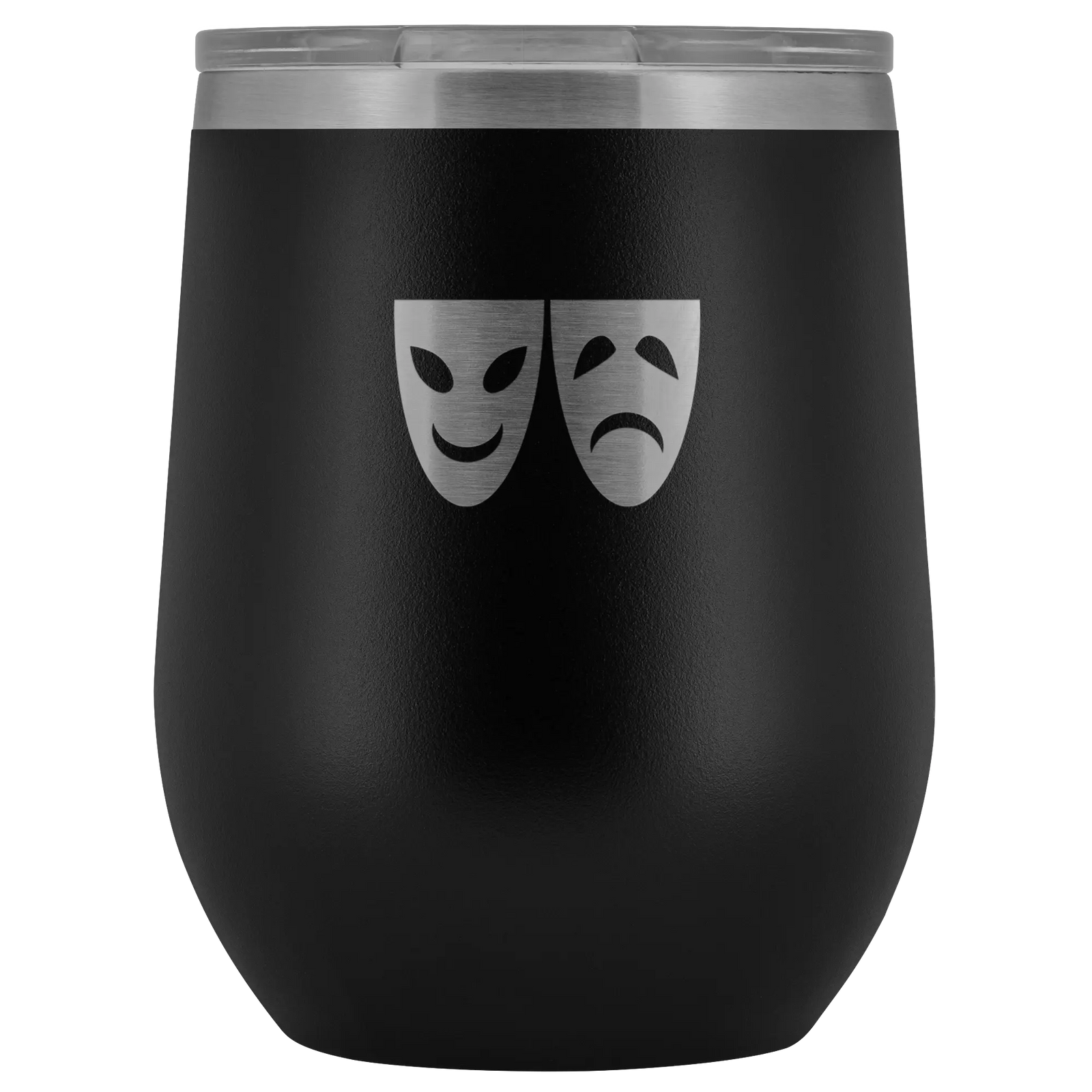 Happy and Sad Face masks stainless steel vacuum insulated Stemless Wine Tumbler with clear lid Black Wine Tumbler | Buy fr...