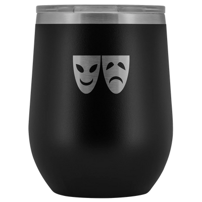 Happy and Sad Face masks stainless steel vacuum insulated Stemless Wine Tumbler with clear lid Black Wine Tumbler | Buy fr...