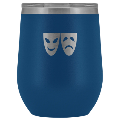Happy and Sad Face masks stainless steel vacuum insulated Stemless Wine Tumbler with clear lid Blue Wine Tumbler | Buy fro...