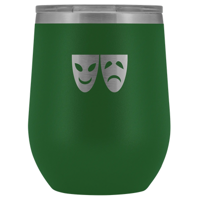 Happy and Sad Face masks stainless steel vacuum insulated Stemless Wine Tumbler with clear lid Green Wine Tumbler | Buy fr...