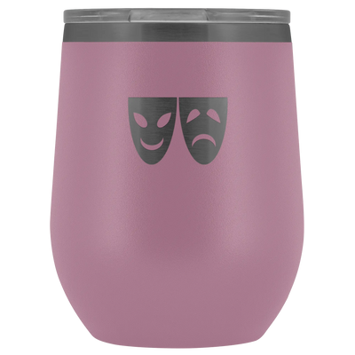 Happy and Sad Face masks stainless steel vacuum insulated Stemless Wine Tumbler with clear lid Light Purple Wine Tumbler |...