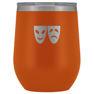 Happy and Sad Face masks stainless steel vacuum insulated Stemless Wine Tumbler with clear lid Orange Wine Tumbler | Buy f...