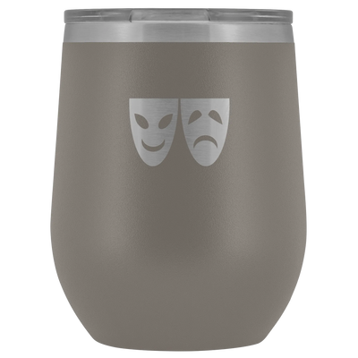 Happy and Sad Face masks stainless steel vacuum insulated Stemless Wine Tumbler with clear lid Pewter Wine Tumbler | Buy f...