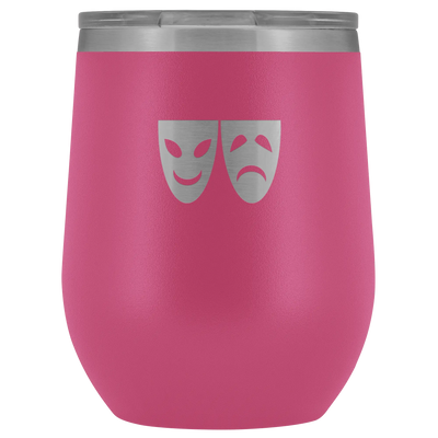 Happy and Sad Face masks stainless steel vacuum insulated Stemless Wine Tumbler with clear lid Pink Wine Tumbler | Buy fro...