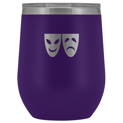 Happy and Sad Face masks stainless steel vacuum insulated Stemless Wine Tumbler with clear lid Purple Wine Tumbler | Buy f...