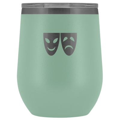 Happy and Sad Face masks stainless steel vacuum insulated Stemless Wine Tumbler with clear lid Teal Wine Tumbler | Buy fro...