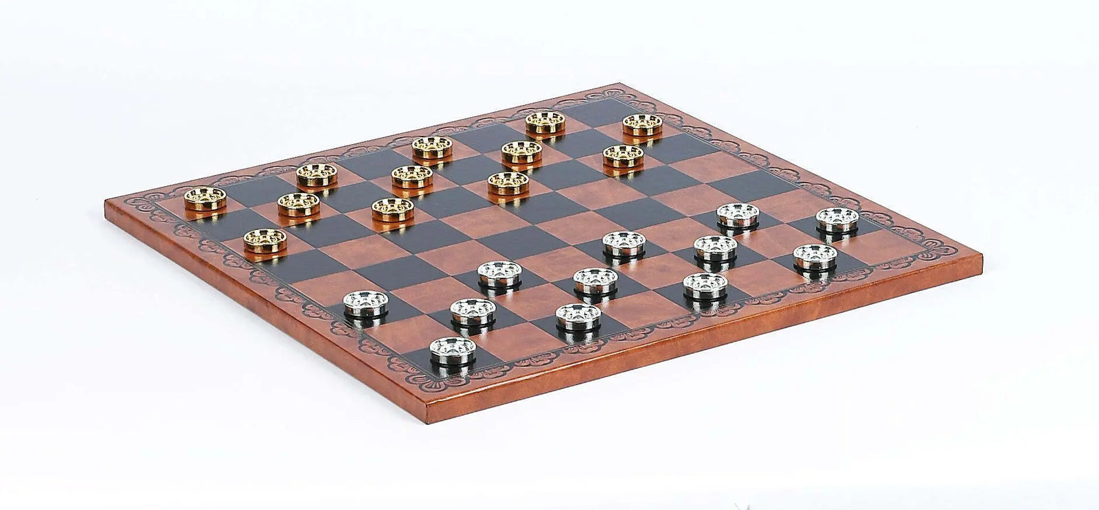 Italian made Gold and Silver Checkers & Tooled leatherette Board  Board Games | Buy from Asteria One