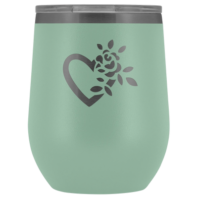 Laser etched flowering heart Wine Tumbler Teal Wine Tumbler | Buy from Asteria One