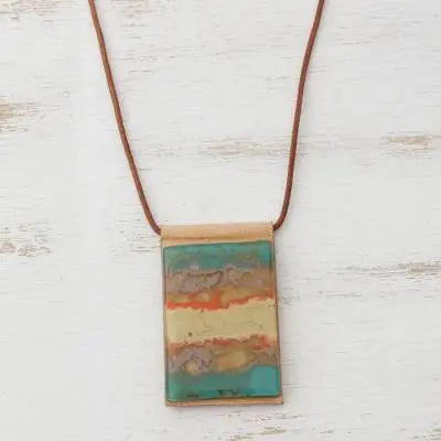 Layered Glass and Leather Pendant Necklace from Brazil, "Seaside"  Jewelry | Buy from Asteria One