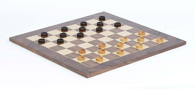 Maple and Walnut finish wood checkers with  Board Set Master  | Buy from Asteria One
