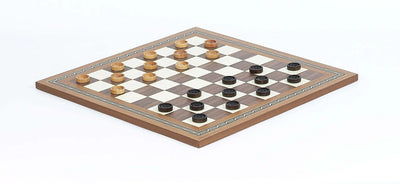 Maple and Walnut finish wood checkers with  Board Set Mosaic  | Buy from Asteria One