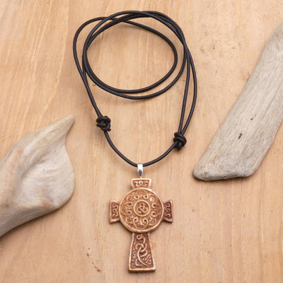 "Cross of Two Worlds" Leather Cord Pendant Necklace