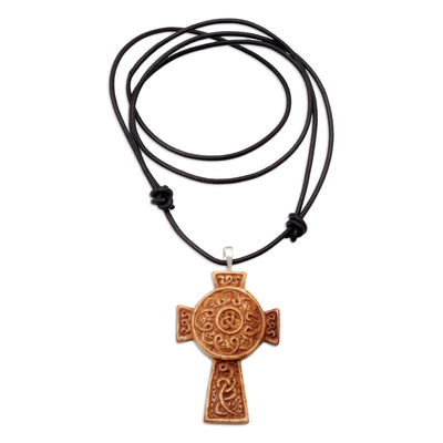 "Cross of Two Worlds" Leather Cord Pendant Necklace