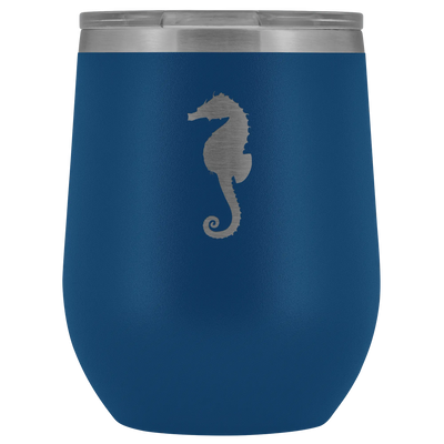 Sea horse stainless steel vacuum insulated Stemless Wine Tumbler with clear lid Blue Wine Tumbler | Buy from Asteria One