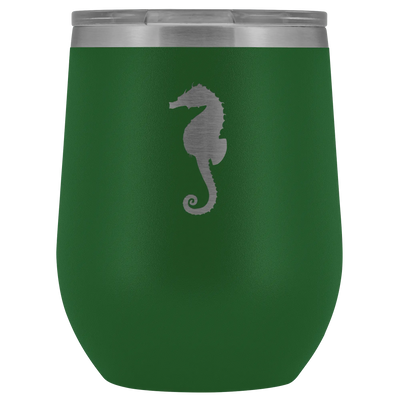 Sea horse stainless steel vacuum insulated Stemless Wine Tumbler with clear lid Green Wine Tumbler | Buy from Asteria One