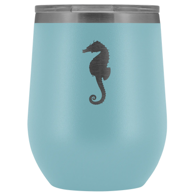 Sea horse stainless steel vacuum insulated Stemless Wine Tumbler with clear lid Light Blue Wine Tumbler | Buy from Asteria...