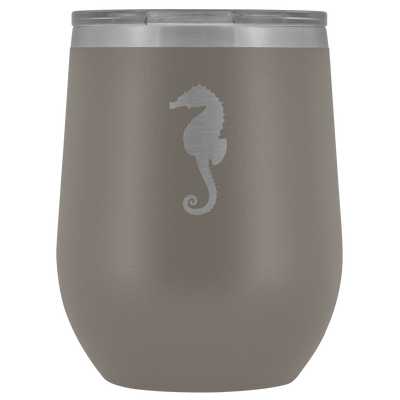 Sea horse stainless steel vacuum insulated Stemless Wine Tumbler with clear lid Pewter Wine Tumbler | Buy from Asteria One