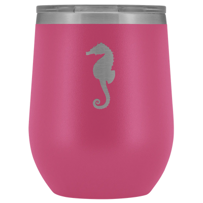 Sea horse stainless steel vacuum insulated Stemless Wine Tumbler with clear lid Pink Wine Tumbler | Buy from Asteria One