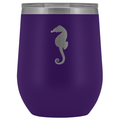 Sea horse stainless steel vacuum insulated Stemless Wine Tumbler with clear lid Purple Wine Tumbler | Buy from Asteria One