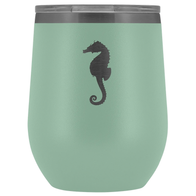 Sea horse stainless steel vacuum insulated Stemless Wine Tumbler with clear lid Teal Wine Tumbler | Buy from Asteria One