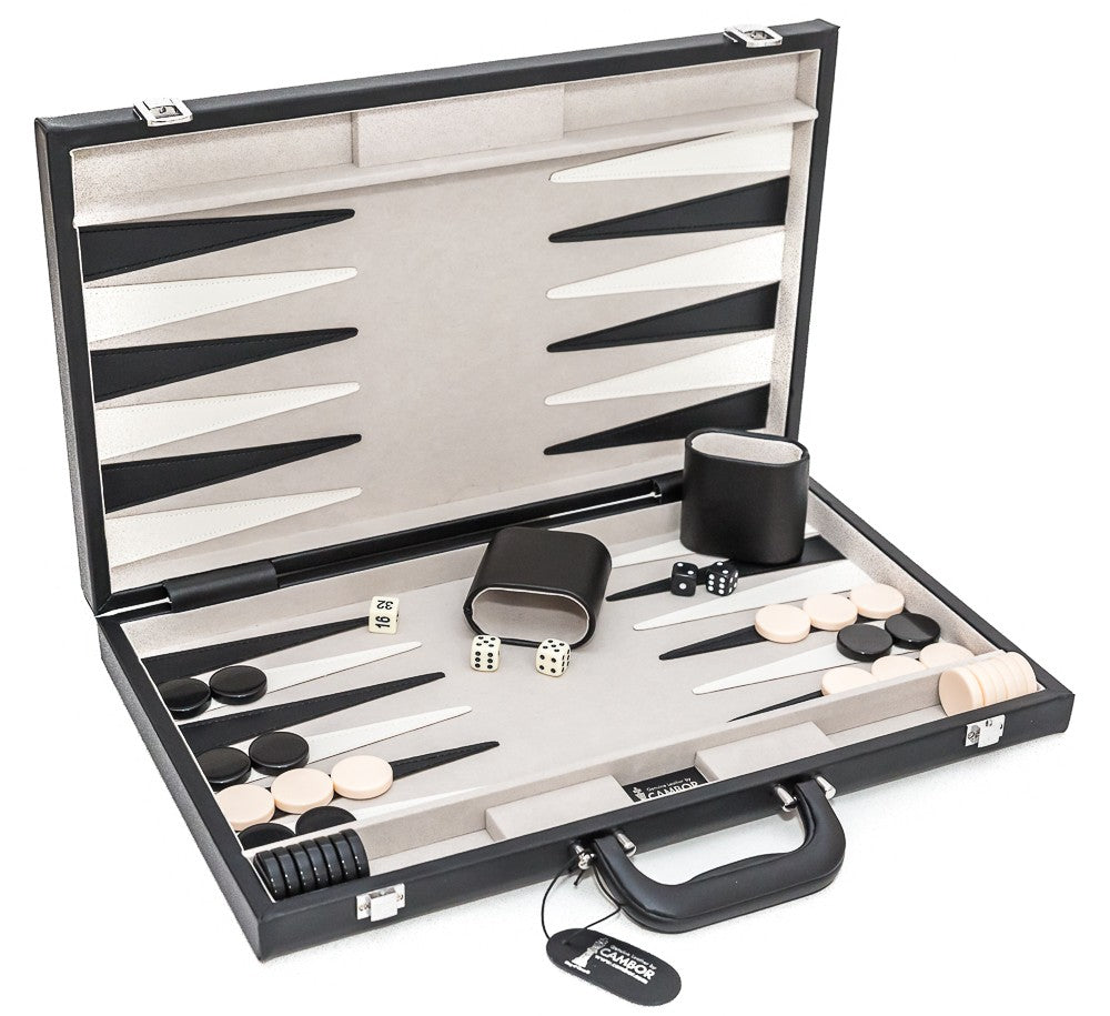 18" Genuine Leather Backgammon Set with Suede Playing Field