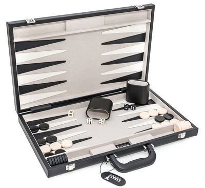 18" Genuine Leather Backgammon Set with Suede Playing Field