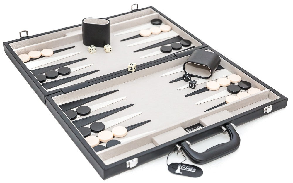 18" Genuine Leather Backgammon Set with Suede Playing Field