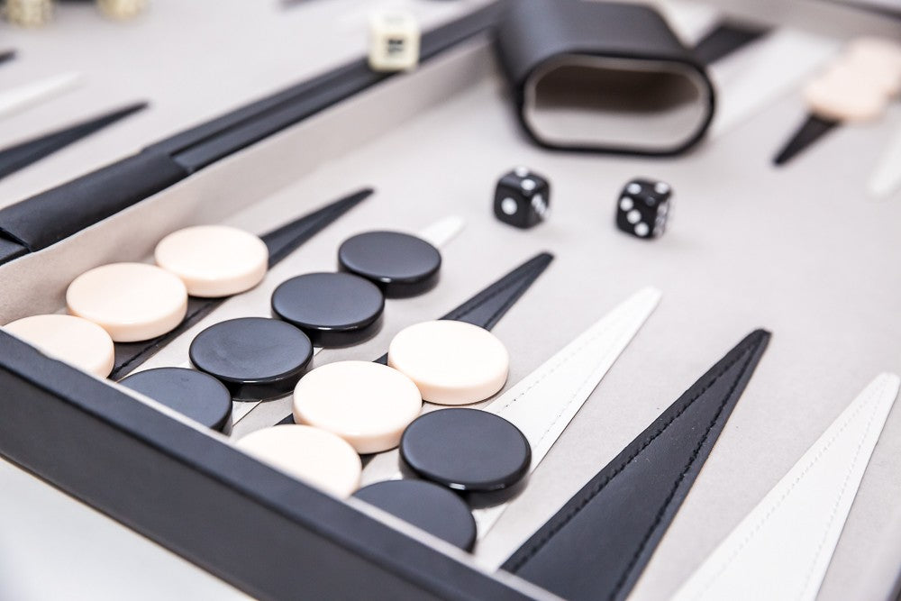 18" Genuine Leather Backgammon Set with Suede Playing Field