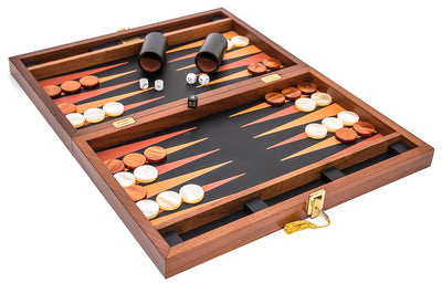 Walnut Professional Tournament backgammon set Made in Italy with brass latch 24kt gold plated with lock & key
