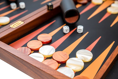 Walnut Professional Tournament backgammon set Made in Italy with brass latch 24kt gold plated with lock & key