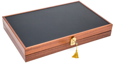 Walnut Professional Tournament backgammon set Made in Italy with brass latch 24kt gold plated with lock & key