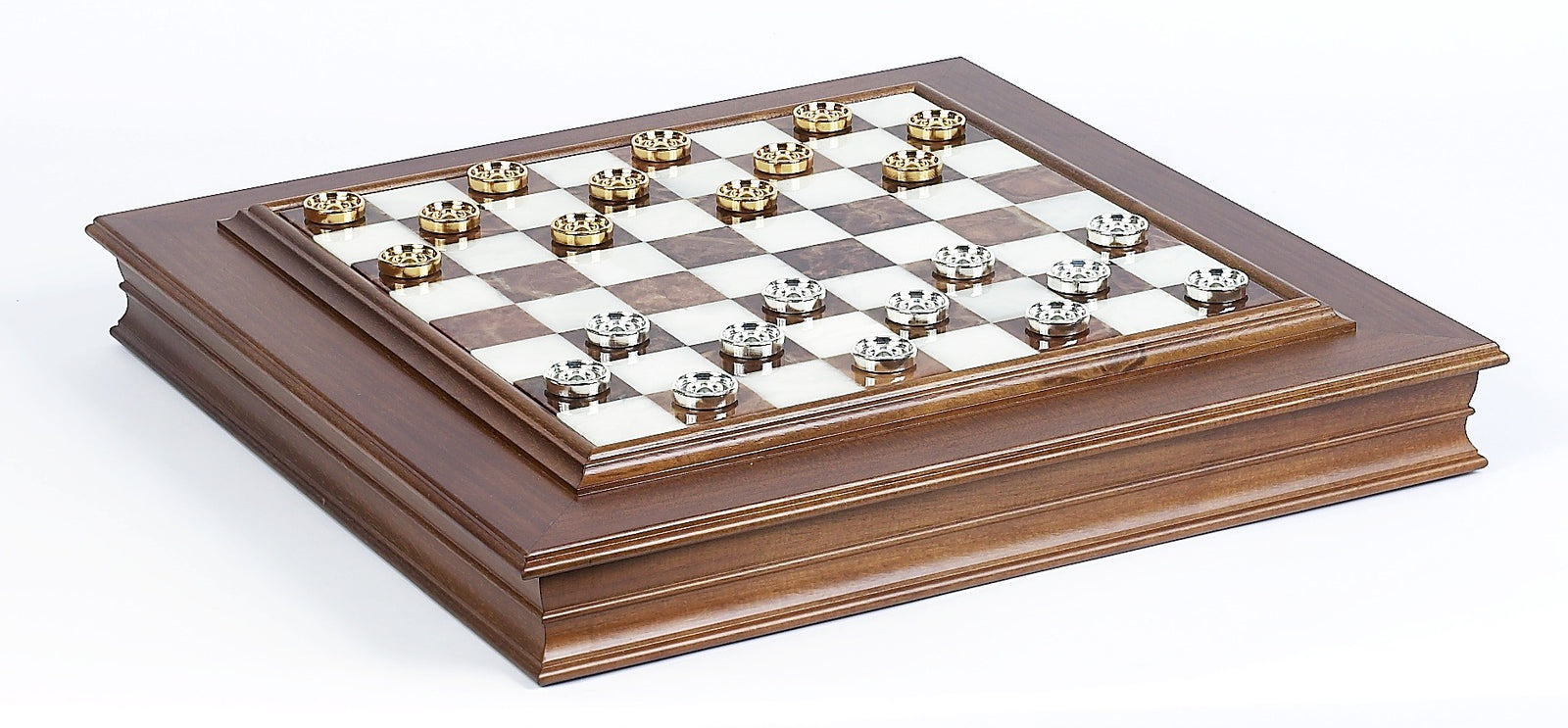 Italian made Gold and Silver Checkers & Marble Chess Board/Cabinet