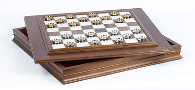Italian made Gold and Silver Checkers & Marble Chess Board/Cabinet