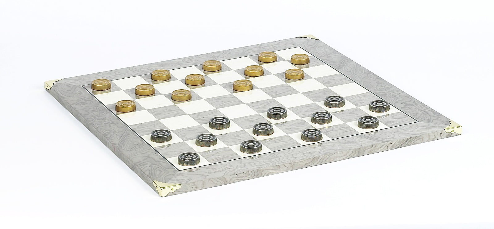 Spain Brass and Silver Plated Checkets with inlaid maple/erable high polished board with brass corners