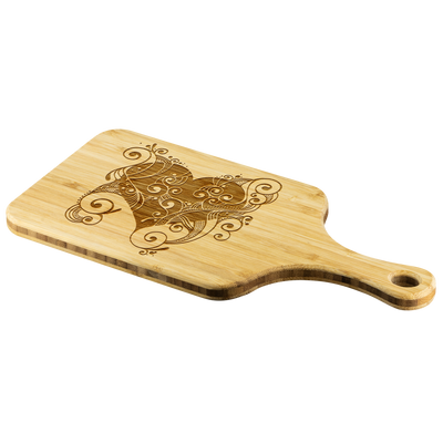 Floral Heart - Wood Cutting Board With Handle